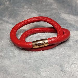 Endless Double Red Leather Gold Clasp Bracelet By JLO 7 inch NEW A92